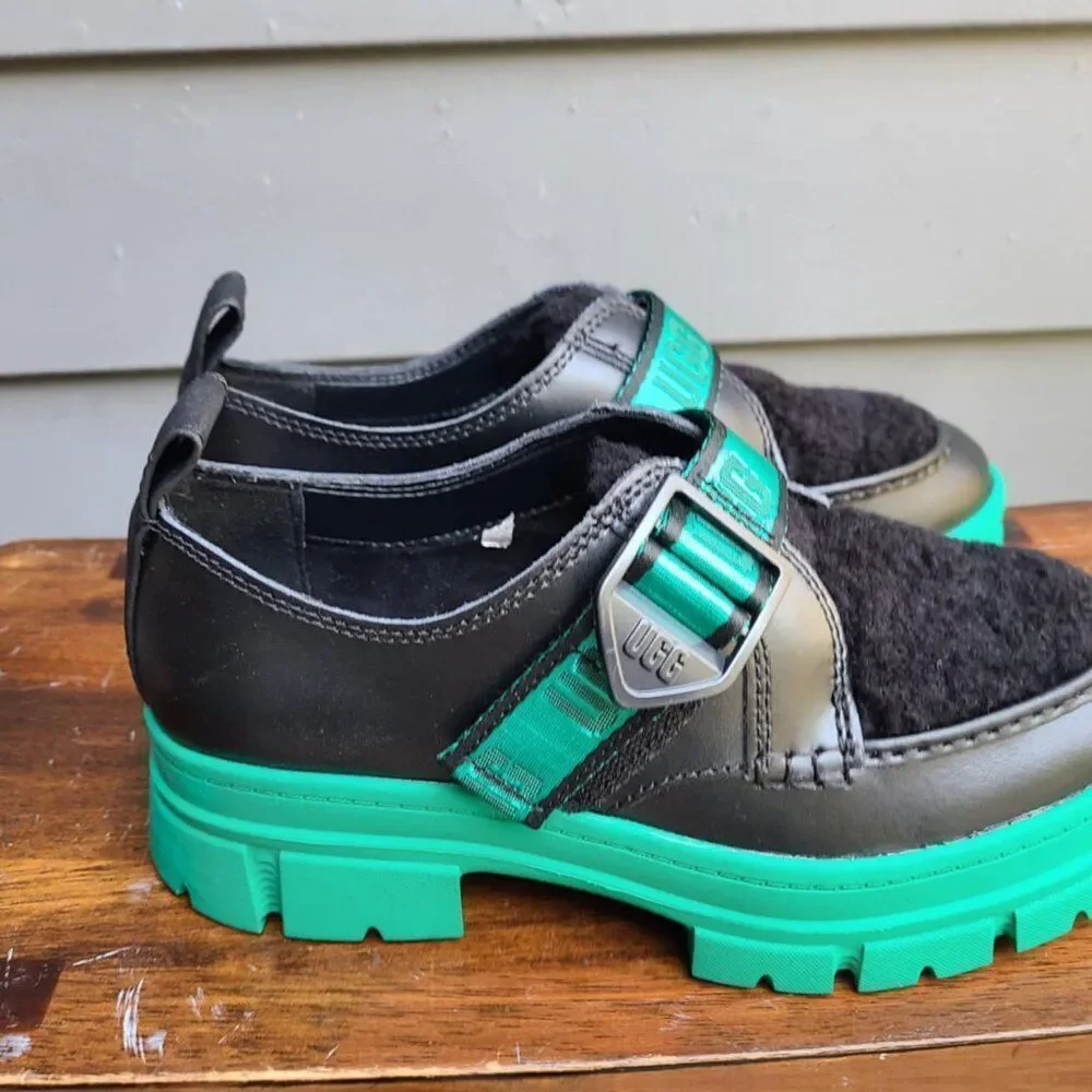 UGG Ashton Plush Emerald Green Black Waterproof Loafers size 7 NWT!